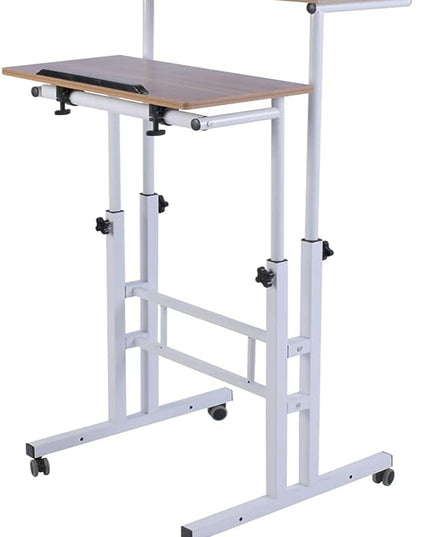 AIZ Mobile Computer Desk with Rolling Wheels for Home Office Workstation, Portable Laptop Tall Table for Standing or Sitting, Adults or Children,Oak, OneSize - LeafyLoom