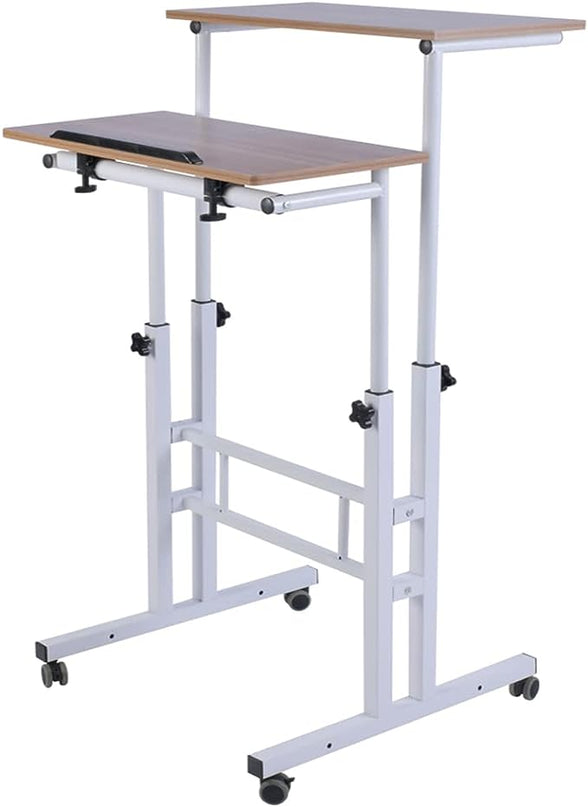 AIZ Mobile Computer Desk with Rolling Wheels for Home Office Workstation, Portable Laptop Tall Table for Standing or Sitting, Adults or Children,Oak, OneSize - LeafyLoom