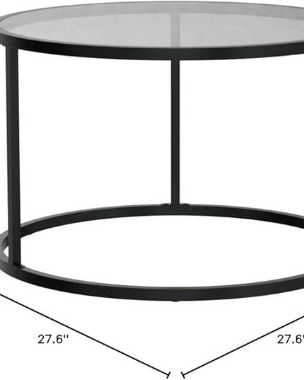 SAYGOER Black Glass Coffee Table Small Round Coffee Tables 27.6In Modern Tempered Glass-Top Accent Center Table for Living Room Home Office Small Space Easy Assembly - LeafyLoom