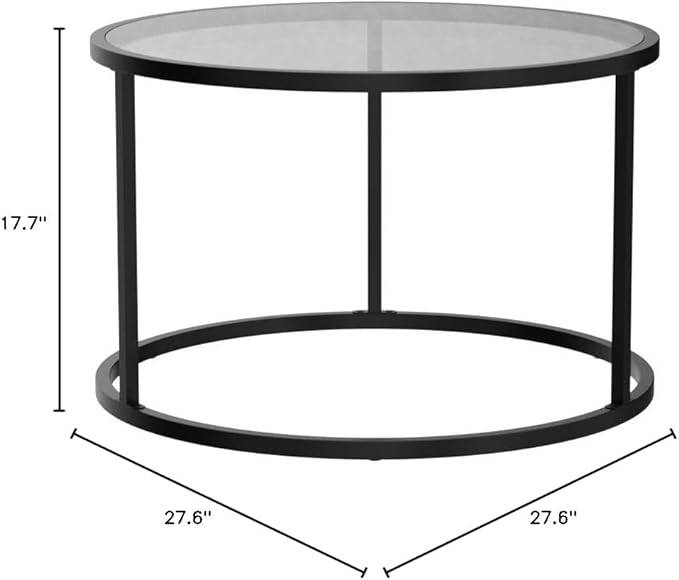 SAYGOER Black Glass Coffee Table Small Round Coffee Tables 27.6In Modern Tempered Glass-Top Accent Center Table for Living Room Home Office Small Space Easy Assembly - LeafyLoom