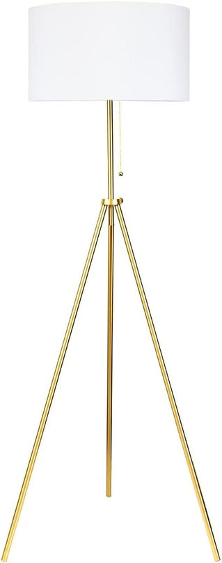 O’Bright Tripod Floor Lamp, Adjustable in Height, 100% Metal Body with Linen Drum Shade, E26 Socket, Bedside Lamp, Standing Light for Living Room, Bedroom, Office, Antique Brass - LeafyLoom