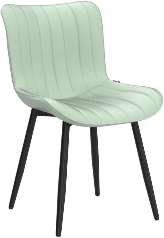YOUNUOKE Dining Chairs Set of 2 Upholstered Mid Century Modern Kitchen Chair Armless Faux Leather Side Chairs with Padded Back Metal Legs for Living Room Bedrooms Mint Light Sage Green - LeafyLoom