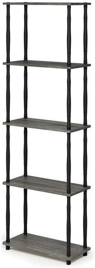 Furinno Turn-N-Tube 5-Tier Multipurpose Shelf Display Rack with Classic Tubes, French Oak Grey/Black - LeafyLoom