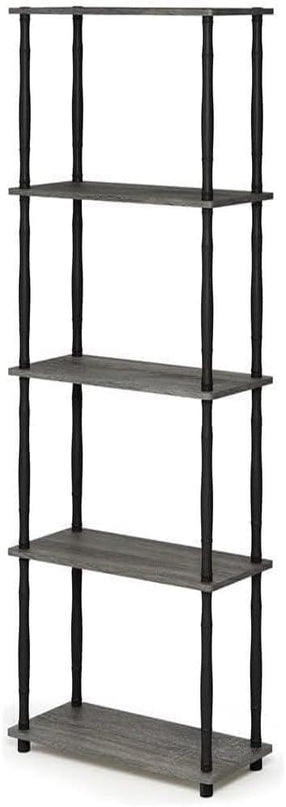 Furinno Turn-N-Tube 5-Tier Multipurpose Shelf Display Rack with Classic Tubes, French Oak Grey/Black - LeafyLoom