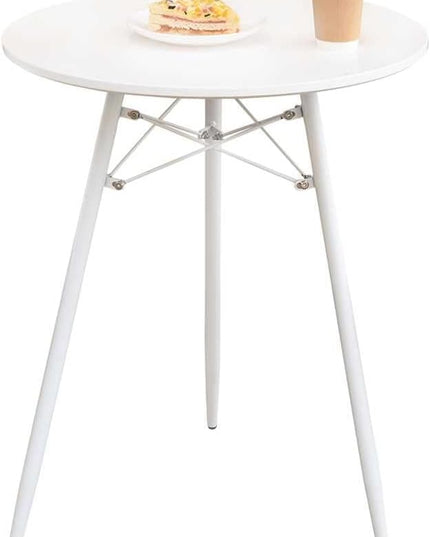 Small White Round Dining Table for 2 Bistro Table Dia 23.6" Simple Modern Round Table with Wood Top Metal Legs for Small Place Home Kitchen Cafe Office Conference - LeafyLoom