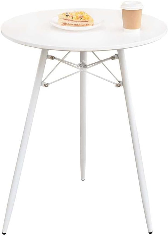 Small White Round Dining Table for 2 Bistro Table Dia 23.6" Simple Modern Round Table with Wood Top Metal Legs for Small Place Home Kitchen Cafe Office Conference - LeafyLoom