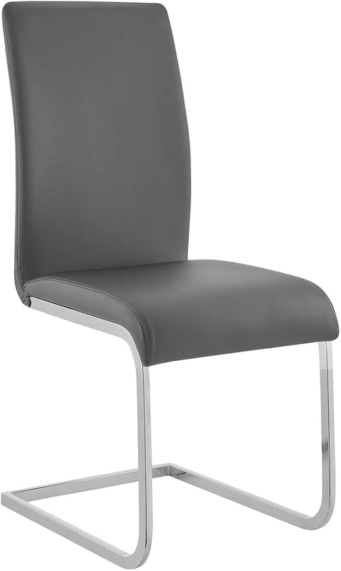 Armen Living Amanda Dining Grey faux leather with Chrome finish Kitchen & Dining Chair - Set of 2, Height - LeafyLoom