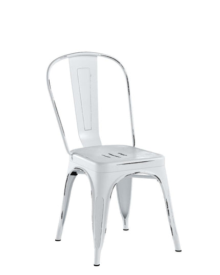 Furmax Metal Dining Chair Indoor Outdoor Use Stackable Chic Side Classic Trattoria Metal Chairs Set of 4 for Kitchen, Dining Room, Bistro and Cafe (Distressed White) - LeafyLoom