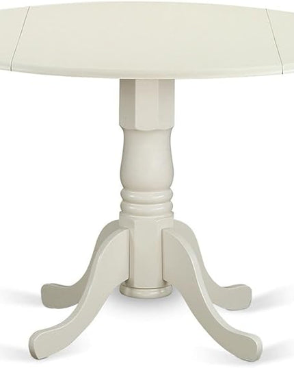 East West Furniture DMT-LWH-TP Dublin Modern Kitchen Table - a Round Dining Table Top with Dropleaf & Pedestal Base, 42x42 Inch, Linen White - LeafyLoom