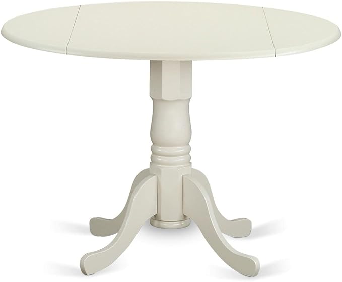 East West Furniture DMT-LWH-TP Dublin Modern Kitchen Table - a Round Dining Table Top with Dropleaf & Pedestal Base, 42x42 Inch, Linen White - LeafyLoom