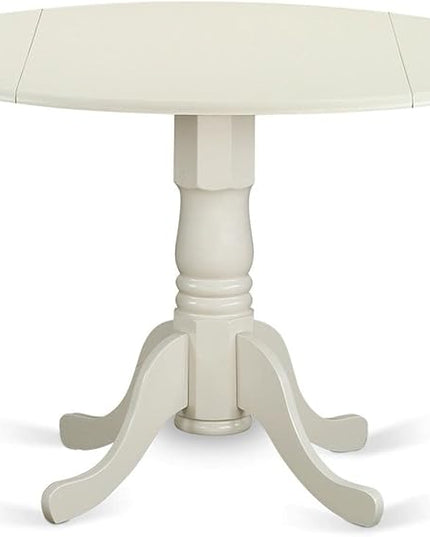 East West Furniture DLBO5-LWH-LC 5 Piece Dining Room Furniture Set Includes a Round Kitchen Table with Dropleaf and 4 Faux Leather Upholstered Dining Chairs, 42x42 Inch, Linen White - LeafyLoom