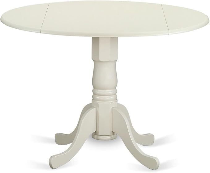 East West Furniture DLBO5-LWH-LC 5 Piece Dining Room Furniture Set Includes a Round Kitchen Table with Dropleaf and 4 Faux Leather Upholstered Dining Chairs, 42x42 Inch, Linen White - LeafyLoom