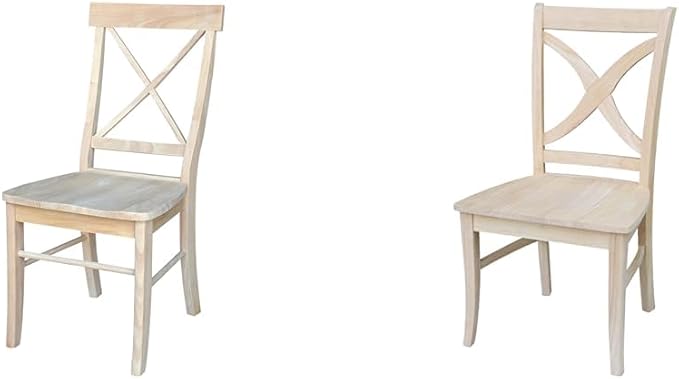 International Concepts Set of 2 X-Back Dining Chairs and Curved X Back Chair, Unfinished Wood - LeafyLoom