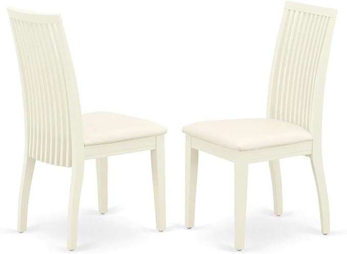 East West Furniture BOIP3-WHI-C 3Pc Dinette Set Includes a Rounded Kitchen Table and Two Linen Fabric Seat Dining Chairs, White Finish, 42x42 Inch - LeafyLoom