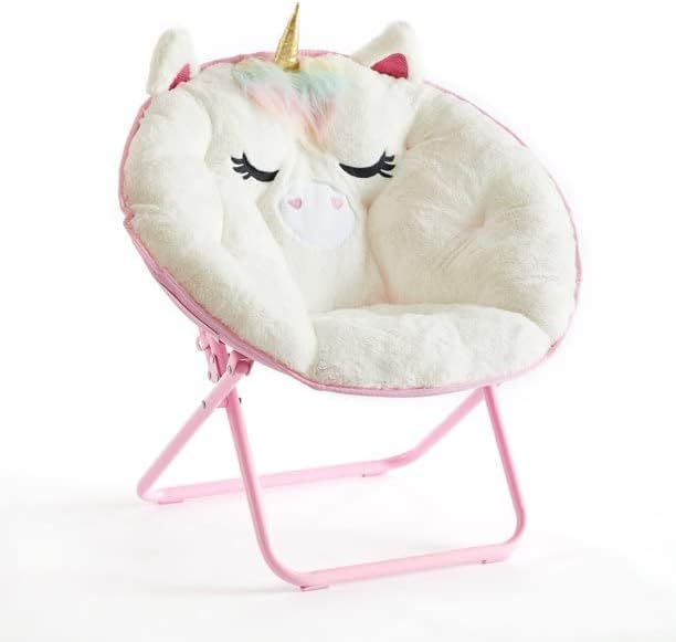Heritage Kids Unicorn Saucer Chair, For Gaming Textile, White - LeafyLoom