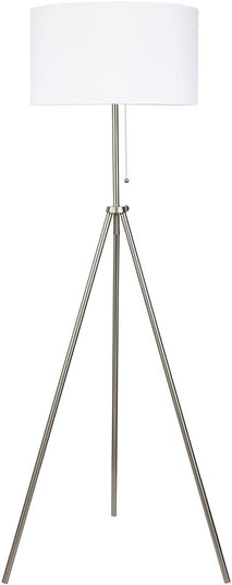 O’Bright Tripod Floor Lamp, Adjustable in Height, 100% Metal Body with Linen Drum Shade, E26 Socket, Bedside Lamp, Standing Light for Living Room, Bedroom, Office, Brushed Nickel - LeafyLoom