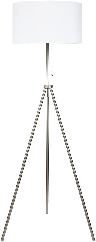 O’Bright Tripod Floor Lamp, Adjustable in Height, 100% Metal Body with Linen Drum Shade, E26 Socket, Bedside Lamp, Standing Light for Living Room, Bedroom, Office, Brushed Nickel - LeafyLoom