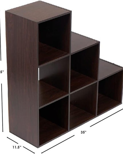 Home Basics Contemporary Tiered 6 Cube Storage Organizer for Bedroom, Office, and Living Room (Espresso) Cubicle Storage for Décor, Books, Bins, Plants, and More - LeafyLoom