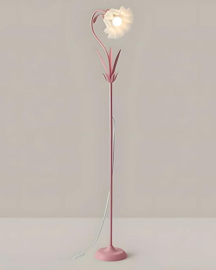 OTTOSON Modern Flower Shape Floor Lamp, Macaron Pink 1-Light Iron Standing Light Cute Floral Lamp with Acrylic Shade Arc Tall Lamp for Living Room Corner Bedroom Kids Room - LeafyLoom