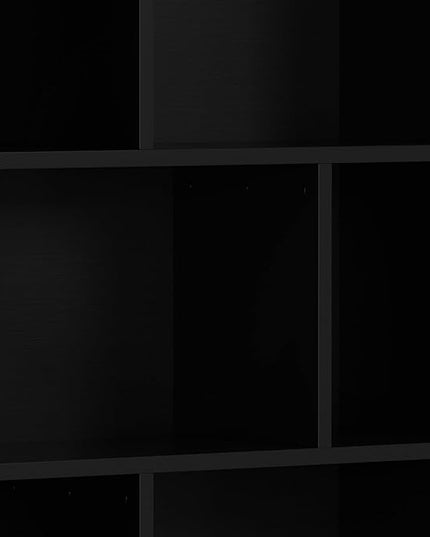 SIMPLIHOME Draper SOLID HARDWOOD 64 inch x 35 inch Mid Century Modern Wide Bookcase and Storage Unit in Black for The Living Room, Study Room and Office - LeafyLoom