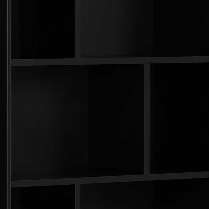 SIMPLIHOME Draper SOLID HARDWOOD 64 inch x 35 inch Mid Century Modern Wide Bookcase and Storage Unit in Black for The Living Room, Study Room and Office - LeafyLoom