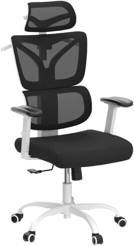 Office Chair Ergonomic Desk Chair, High Back Gaming Chair, Big and Tall Reclining chair Comfy Home Office Desk Chair Lumbar Support Breathable Mesh Computer Chair Adjustable Armrests (White) - LeafyLoom