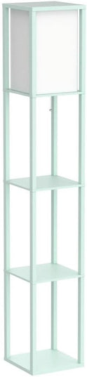 Simple Designs LF1014-AQU-2PK Three Shelf Etagere Organizer Storage Floor Lamp 2 Pack Set with White Linen Shade for Living Room, Bedroom, Office, Hallway, Aqua - LeafyLoom