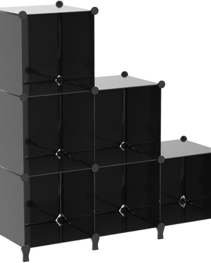 FUNLAX Cube Storage Shelf, 6 Storage Cubes Closet Organizers and Storage Portable Cube Storage Organizer Plastic Bookshelf Bookcase for Study Room, Bedroom, Office, Black - LeafyLoom