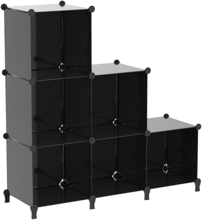 FUNLAX Cube Storage Shelf, 6 Storage Cubes Closet Organizers and Storage Portable Cube Storage Organizer Plastic Bookshelf Bookcase for Study Room, Bedroom, Office, Black - LeafyLoom