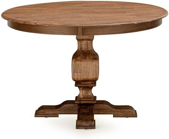 East West Furniture FE3-0N-TP Ferris Modern Kitchen Table - a Round Dining Table Top with Pedestal Base, 48x48 Inch, Sandblasting Antique Walnut - LeafyLoom