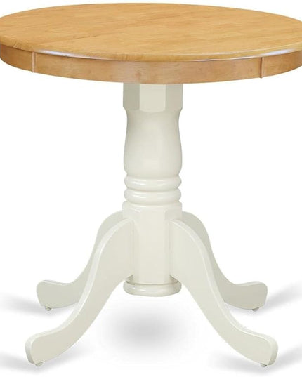 East West Furniture EMT-OLW-TP Eden Dining Room Table - a Round kitchen Table Top with Pedestal Base, 30x30 Inch, Oak & Linen White - LeafyLoom
