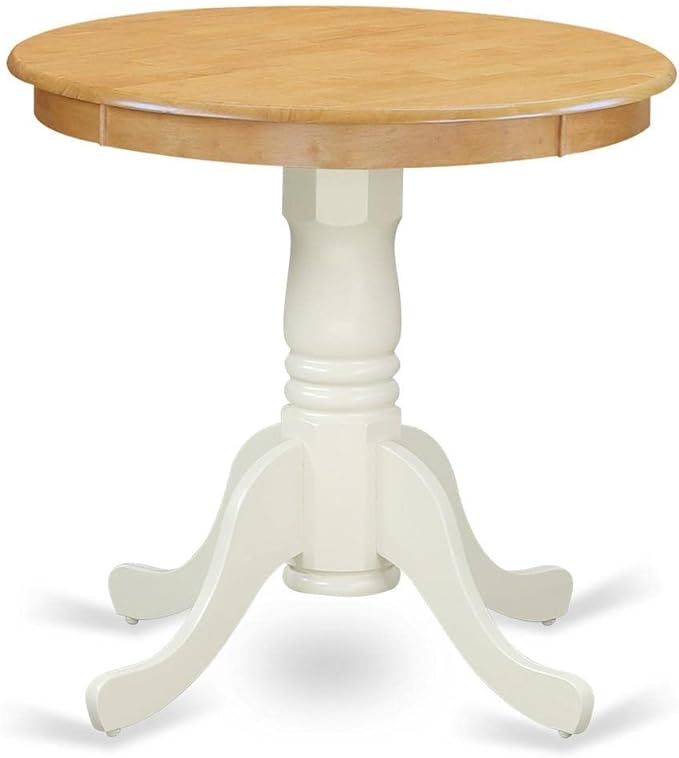East West Furniture EMT-OLW-TP Eden Dining Room Table - a Round kitchen Table Top with Pedestal Base, 30x30 Inch, Oak & Linen White - LeafyLoom