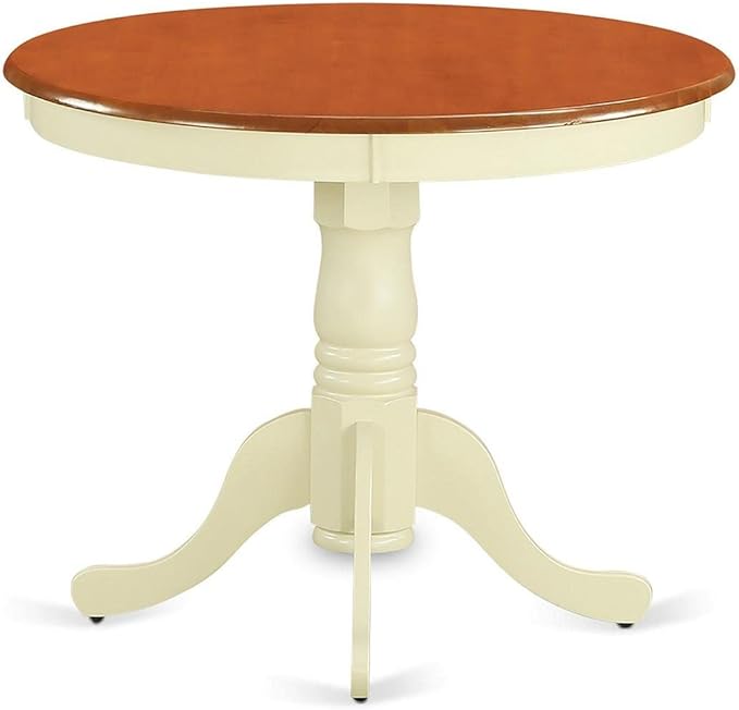 East West Furniture Antique 5 Piece Modern Set Includes a Round Kitchen Table with Pedestal and 4 Dining Chairs, 36x36 Inch, ANTI5-WHI-W - LeafyLoom