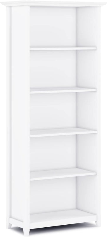 SIMPLIHOME Amherst SOLID WOOD 30 Inch Transitional 5 Shelf Bookcase in White, For the Living Room, Study Room and Office - LeafyLoom