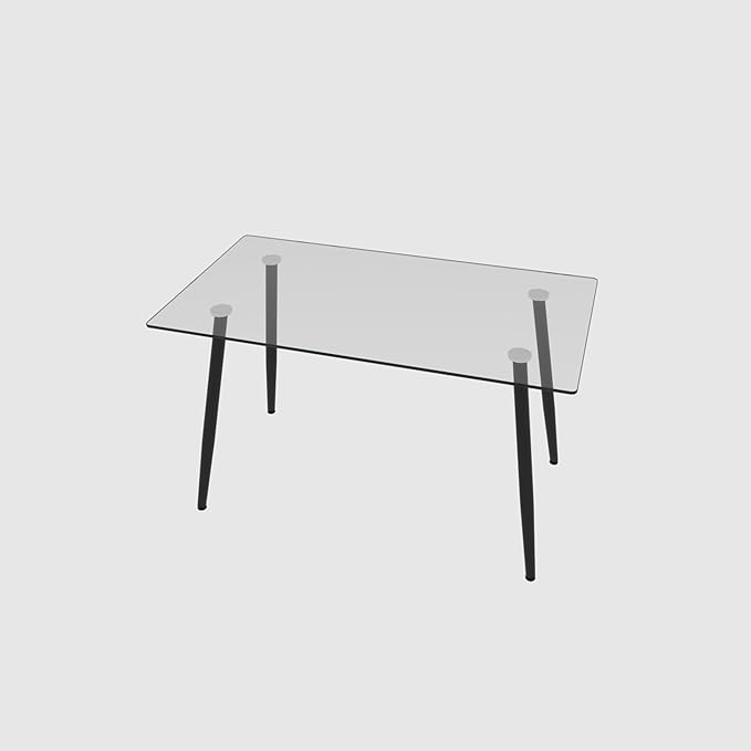 NicBex 51.18Inch Rectangular Dining Table,Modern Kitchen Table with Tempered Glass Tabletop and Black Metal Legs for 6 to 8,Large Dining Room Table for Kitchen,Meeting Room and Living Room,Transparent - LeafyLoom