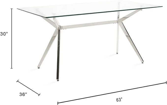 Uptown Club Glass Dining Table with Versatile Rectangular Designs, Tempered Surfaces, and Sturdy Bases for Modern Homes, Seats 4 to 8 People, Elegant Statement Piece, 36" x 63", Silver - LeafyLoom