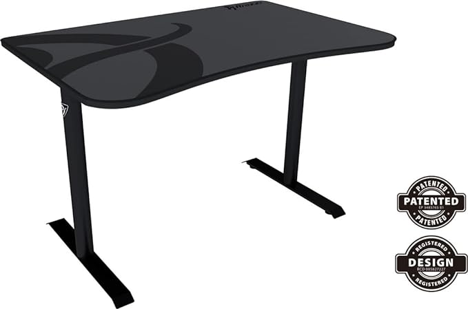 Arozzi Arena Fratello Curved Gaming and Office Desk with Full Surface Water Resistant Desk Mat Custom Monitor Mount Cable Management Cut Outs Under The Desk Cable Management Netting - Dark Grey - LeafyLoom
