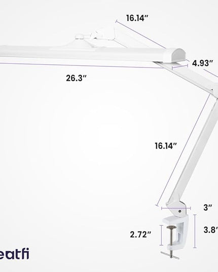 Neatfi Ultra 3,500 Lumen LED Desk Lamp, Color Correlated Temperature, 3 Light Modes, Dimmable, 45W, 26 Inch Wide Metal Shade, 540 SMD LEDs (CCT with Clamp, White) - LeafyLoom