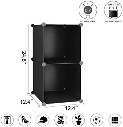 C&AHOME Cube Storage, 2-Cube Organizer Units, Plastic Closet Storage Shelves, DIY Book Shelf, Modular Bookcase, Cabinet Ideal for Bedroom, Living Room, Home Office, 12.4" L x 12.4" W x 24.8" H Black - LeafyLoom