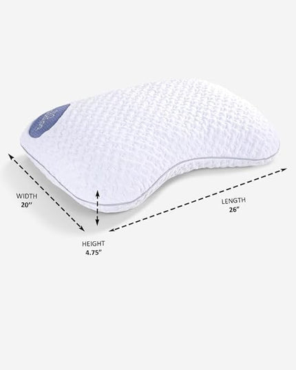 Bedgear Balance Cuddle Curve Performance Pillow - Size 0.0 - Moisture-Wicking Pillow for Side Sleepers - Medium Firmness Bed Pillow- Hypoallergenic, Washable Removable Cover - 20" W x 26" L x 4.75" H - LeafyLoom