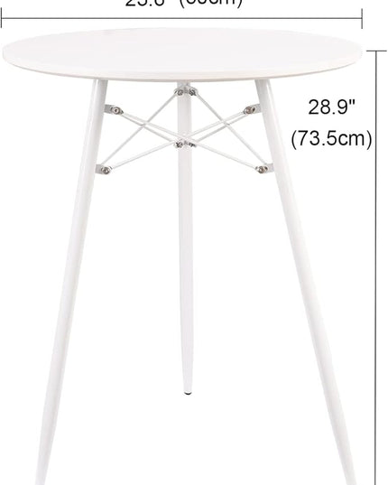 Small White Round Dining Table for 2 Bistro Table Dia 23.6" Simple Modern Round Table with Wood Top Metal Legs for Small Place Home Kitchen Cafe Office Conference - LeafyLoom