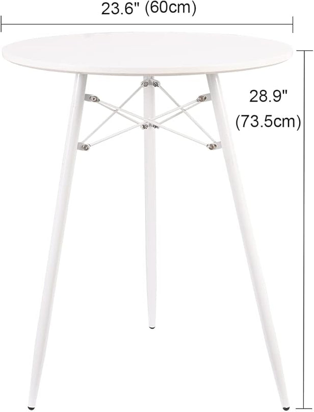 Small White Round Dining Table for 2 Bistro Table Dia 23.6" Simple Modern Round Table with Wood Top Metal Legs for Small Place Home Kitchen Cafe Office Conference - LeafyLoom