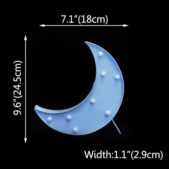 LED Moon Shaped Marquee Signs, Light Up Moon Night Lights Battery Operated Crescent Moon Lamp for Bedroom, Christmas, Birthday Party Decor-Moon(Blue) - LeafyLoom