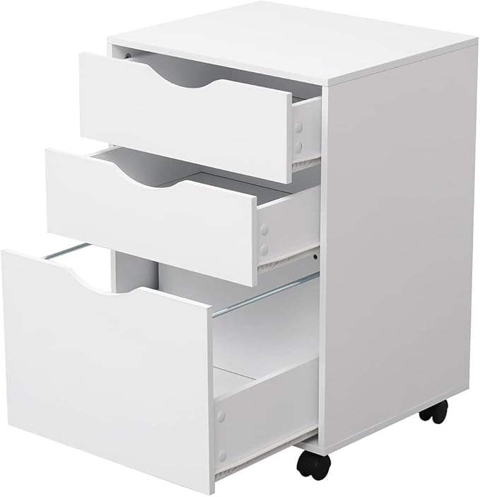3 Drawers Storage Cabinet, Wooden Mobile Filing Cabinet for Mini Printer Stand, with Lockable Casters, for Home Office (3-Drawers, White) - LeafyLoom