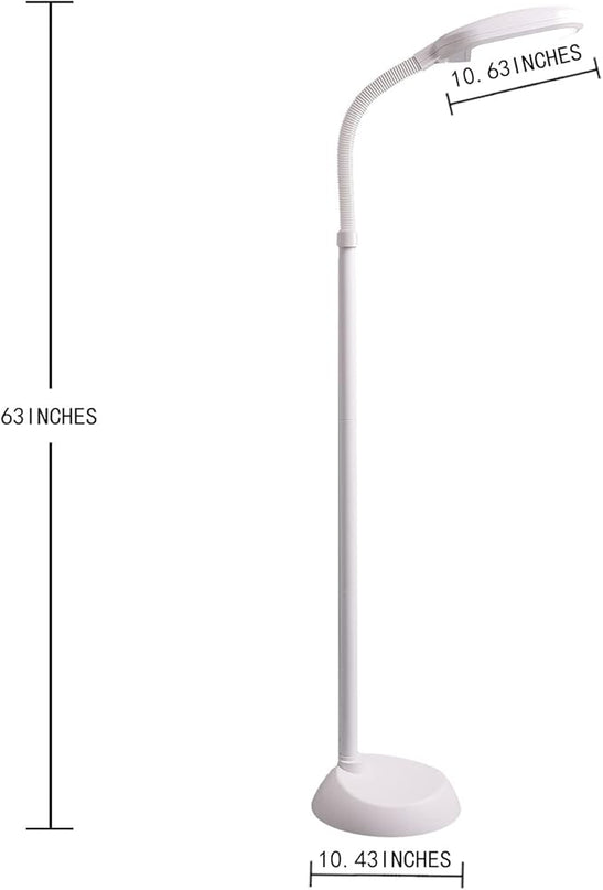 Bright LED Floor Lamp with HI-Off-Low Switch 2-Level Brightness 12W 63 Inches Tall for Living Room & Bedroom Reading, Repair, Crafts, Sewing etc. (White) - LeafyLoom