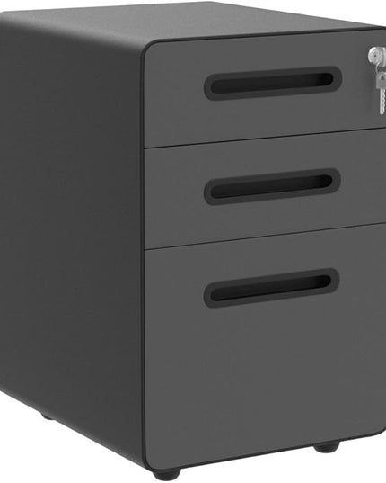 ApexDesk 3-Drawer Vertical Metal Mobile File Cabinet with Locking Keys - Charcoal Panel/Black Body - LeafyLoom