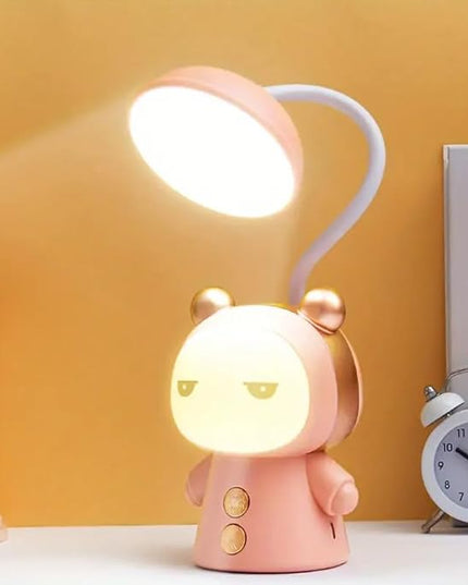 Cute Cartoon Kids Desk Lamp with Night Light - 360° Goose Neck LED Flexible Reading Light for Bedroom - Children Bedside Study Table Lamp (Pink Bear) - LeafyLoom