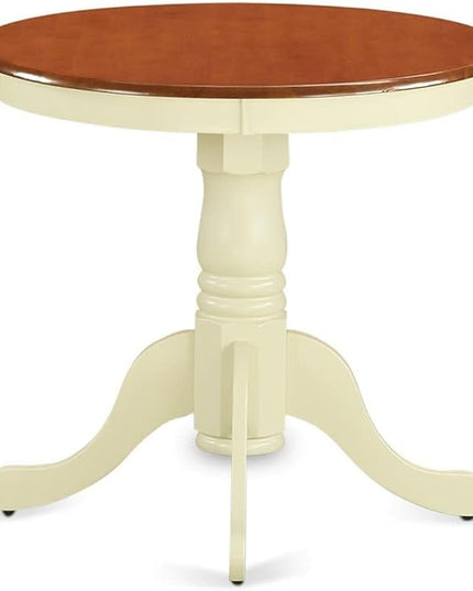 East West Furniture EMT-BMK-TP Eden Dining Table - a Round Wooden Table Top with Pedestal Base, 30x30 Inch, Buttermilk & Cherry - LeafyLoom