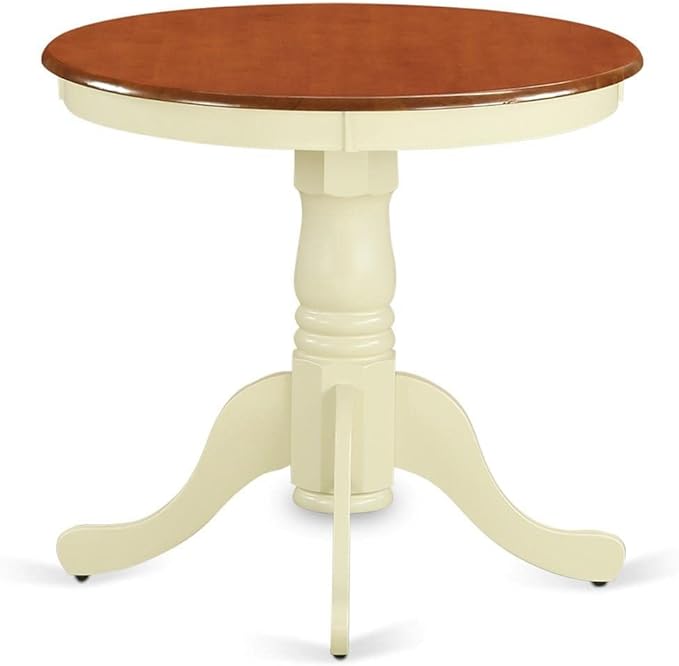 East West Furniture EMT-BMK-TP Eden Dining Table - a Round Wooden Table Top with Pedestal Base, 30x30 Inch, Buttermilk & Cherry - LeafyLoom