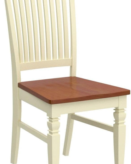East West Furniture WEC-BMK-W Weston Kitchen Dining Chairs - Slat Back Wood Seat Chairs, Set of 2, Buttermilk & Cherry - LeafyLoom